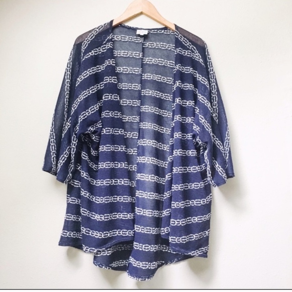 LuLaRoe Lindsay Chain Link Navy Blue Open Kimono M